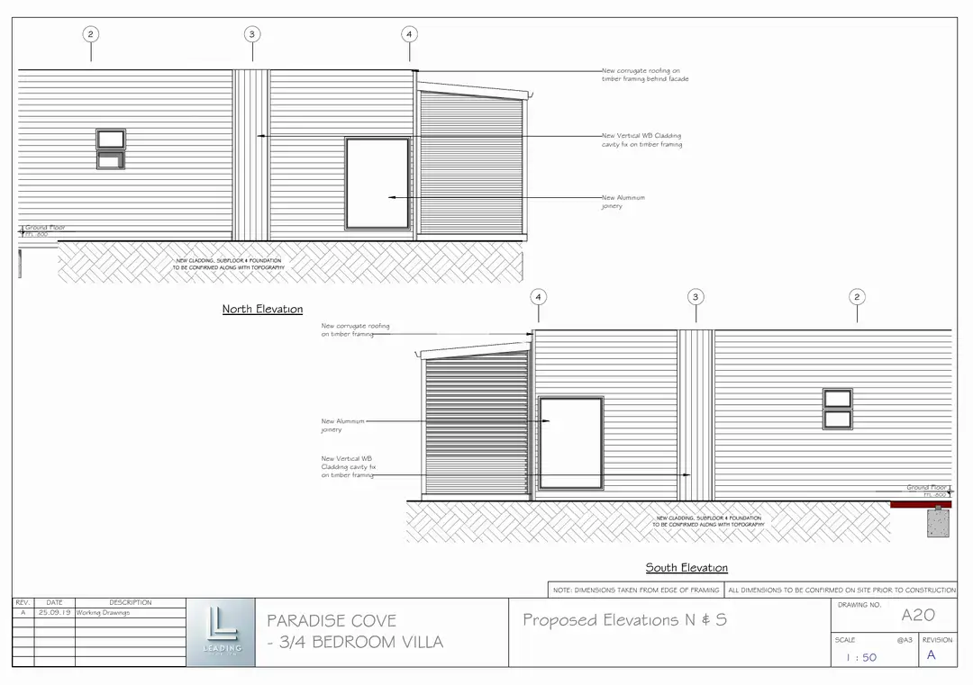 3/4 Bedroom Villa: Proposed elevations, north & south